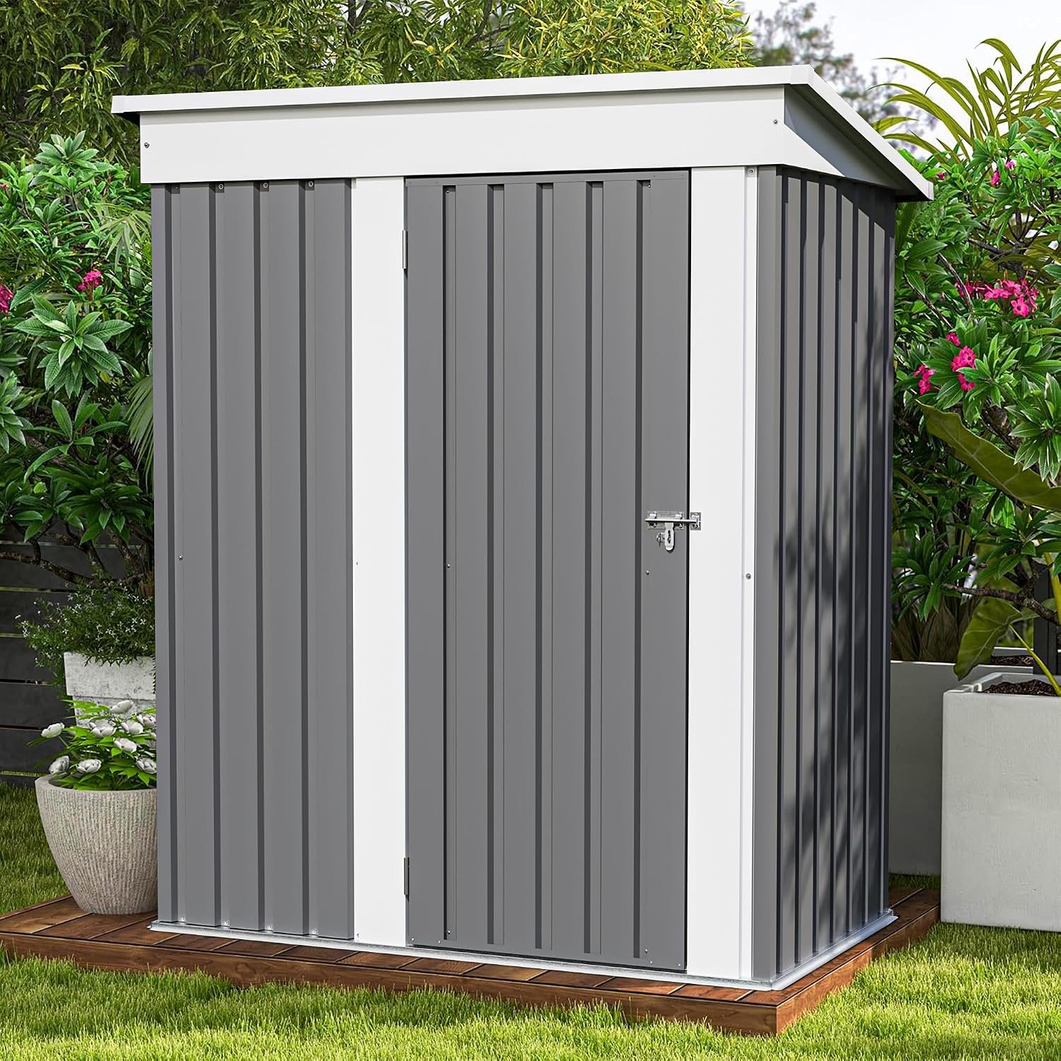 5 x 3 FT Gray Outdoor Metal Storage Shed with Lockable Door 5 x 3 FT Gray Outdoor Metal Storage Shed with Lockable Door - Image 1