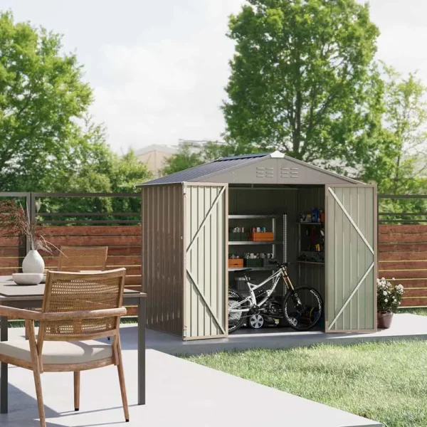 Patiowell 8x6 Metal Shed with Peak Roof (Brown)