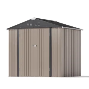 Patiowell 8x6 Metal Shed with Peak Roof (Brown)