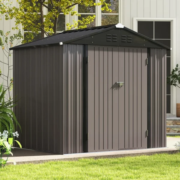 Patiowell 8x6 Metal Shed with Peak Roof (Brown)