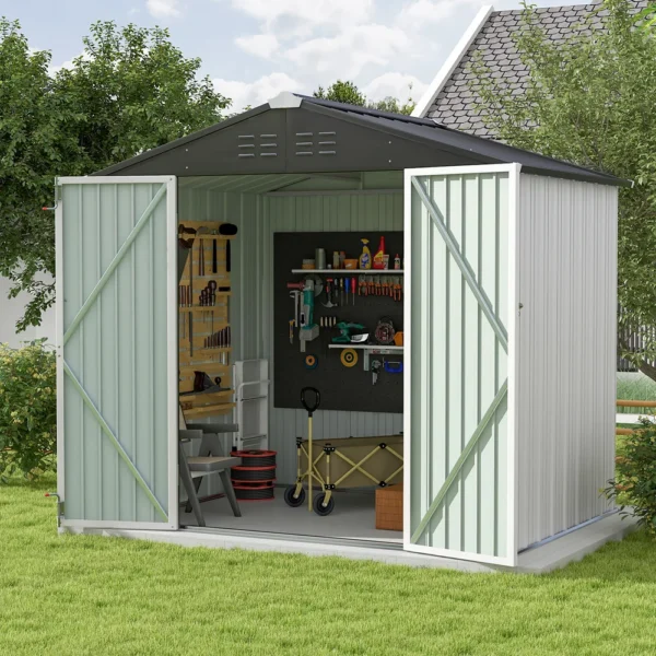 Patiowell 8x6 Metal Shed with Peak Roof (White)